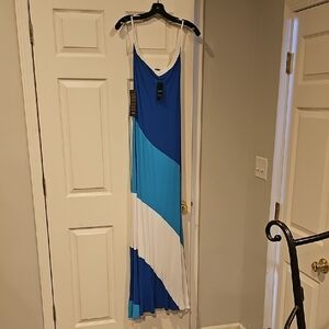 bebe Blue and White Maxi Dress